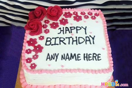Rose Flowers Birthday Cake With Name Edit
