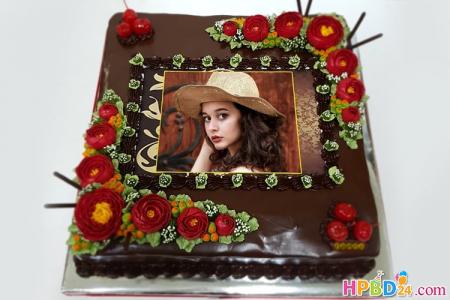 Chocolate Flower Cake With Photo Frame