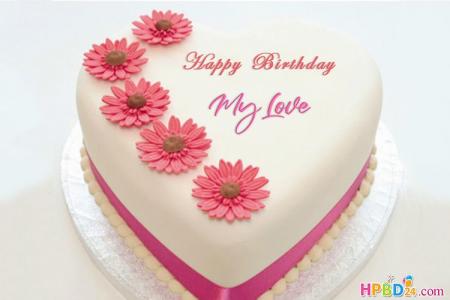 Beautiful Heart Flower Birthday Cake With Name Editor