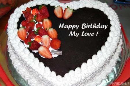 Write Name on Heart Fruit Birthday Cake Pics