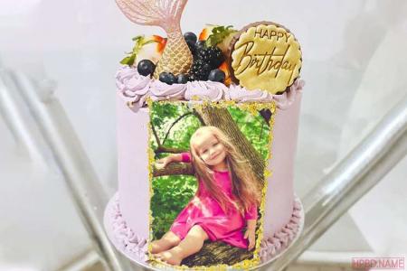 Pink Cute Birthday Cake With Photo Edit
