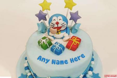 Doraemon Cartoon Happy Birthday Cake For Kids With Name