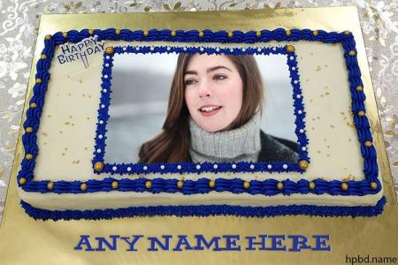 Blue Birthday Cake Rectangle With Name And Photo