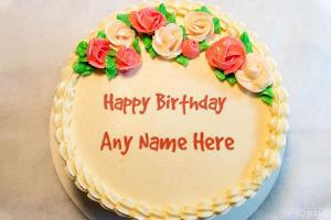 Green Happy Birthday Cake With Your Name Edit