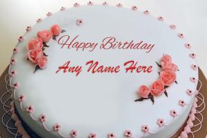 Pink Flowers Birthday Wishes Cake With Name