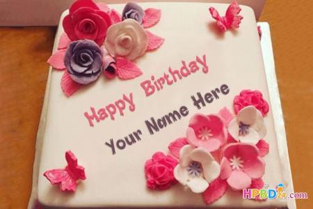 Lovely Flowers Birthday Cake With Name