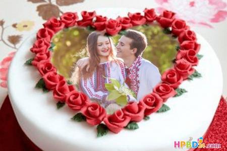Red Rose Heart Birthday Cake With Photo Frame