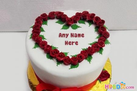 Creative Red Rose Birthday Cake With Name Editor