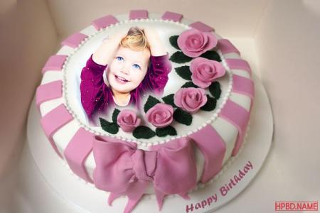 Print Photo on Pink Rose Birthday Cake Images
