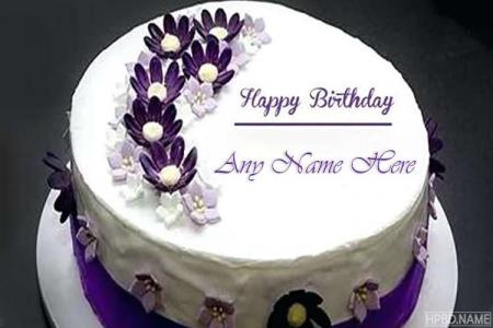 Happy Birthday Delicious Purple Flower Cake With Name Online