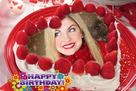 Yummy Strawberry Birthday Cake With Your Photos
