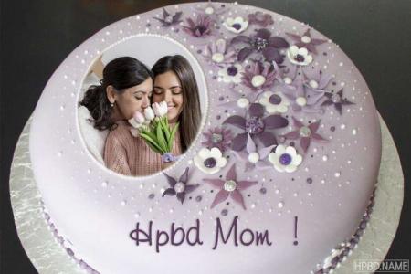 Purple Birthday Cake for Mom With Name And Photo