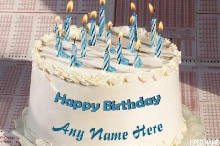 Happy Birthday Blue Candle Cake With Your Name