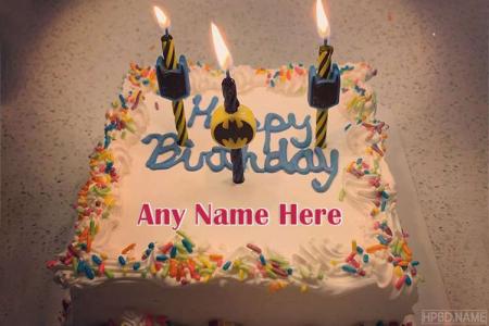 Batman Decorated Birthday Name Cake With Candles