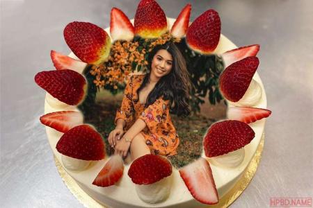 Butter Cream Strawberry Birthday Cake With Photo On It