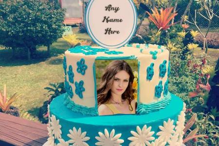 Double Layer Flower Birthday Cake With Name And Photo