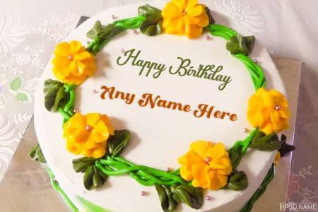 Yellow Color Flower Birthday Cake With Name Edit