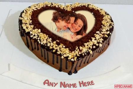 Romantic Chocolate Heart Birthday Wishes Cake With Name And Photo