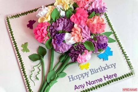 Colorful Floral Birthday Cake With Name For Mother