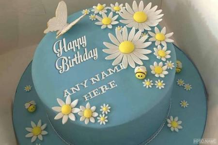 White Chrysanthemum Birthday Cake With Name Edit