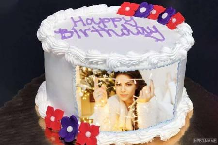 Collage Photos On Beautiful Lovely Flower Birthday Cake