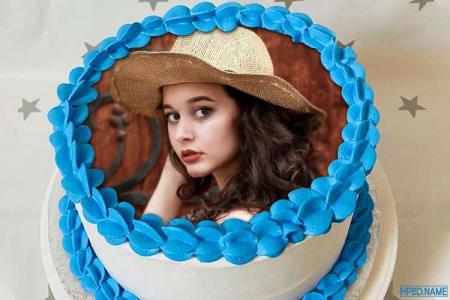 Blue Border Birthday Cake With Photo Editing