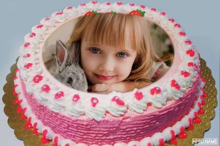 Lovely Pink Border Birthday Cake With Photo Frame