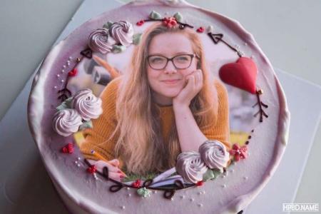 Collage Your Photo On Purple Flower Border Birthday Cake