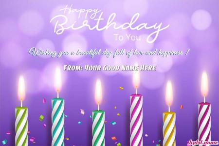 Write Your Name On Glowing Candle Birthday Card