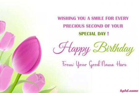 Pastel Tulips Happy Birthday Cards With Name Edit