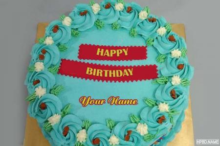 Blue Happy Birthday Cake Image With Name Edit