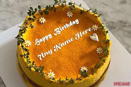 Yellow Floral Border Birthday Cake With Name Edit
