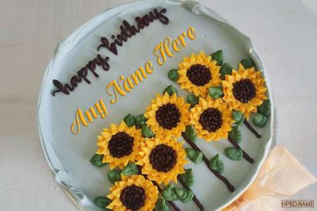 Sunflower Birthday Wishes Cake For Mom With Name Editing