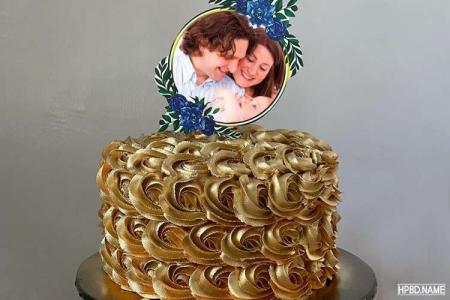 Luxury Rose Gold Birthday Cake With Photo Frame