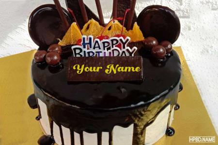 Sweet Happy Chocolate Birthday Cake Image With Name