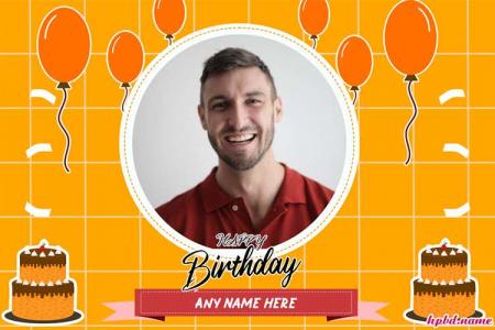 Customize Orange Background Birthday Wishes With Photo And Name