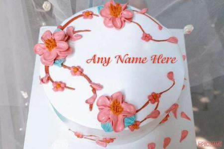Best Of Pink Flower Anniversary Cake With Name Edit