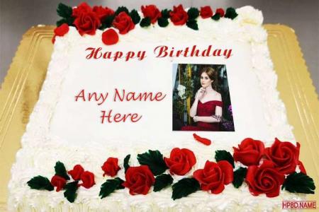 Red Rose Birthday Wishes Cake With Name And Photo