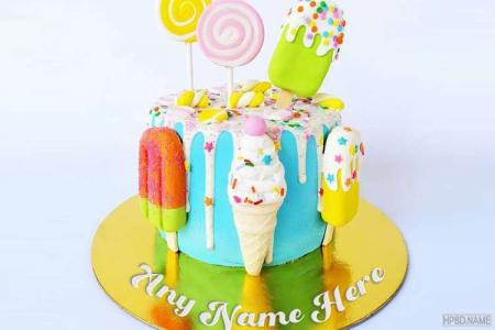 Colorful Summer Ice Cream Birthday Cake With Name