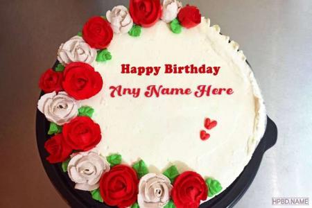 Red Rose Birthday Wishes Cake for Lovers With Name