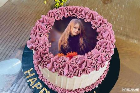 Purple Flowers Birthday Decorating Cake With Photo