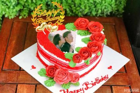 Romantic Rose Heart Birthday Cake With Photo Generator