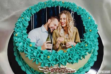 Blue Happy Birthday Wishes Cake With Photo Editor