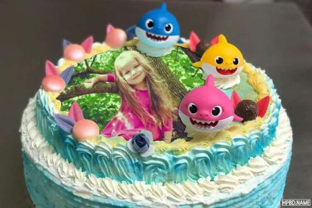Baby Shark Birthday Wishes Cake for Kids With Photo Frames