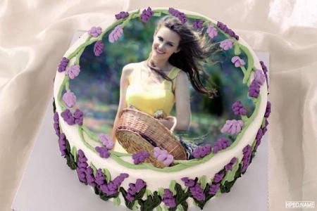 Purple Lavender Flower Birthday Cake With Photo Online Editing