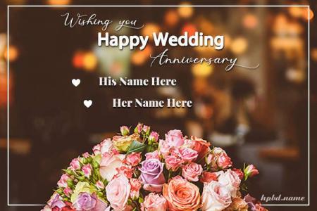 Lovely Flowers Happy Anniversary Wishes With Couple Name