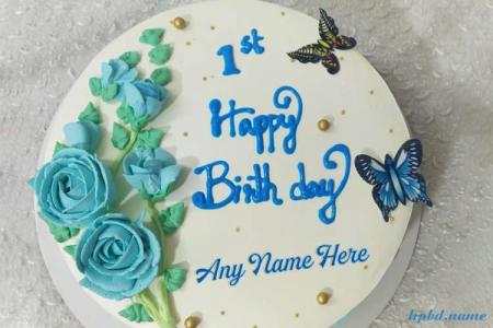 Blue flower birthday cake for 1 year old baby For Whatsapp Status