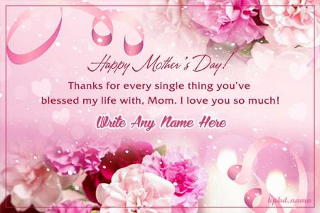 Write Name On Mother's Day Greeting Card With Carnation