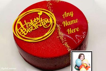Red Velvet Birthday Wishes Cake With Name And Photo Frame