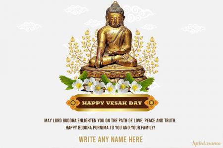 Vesak Day Greeting Card With Buddha Background With Name